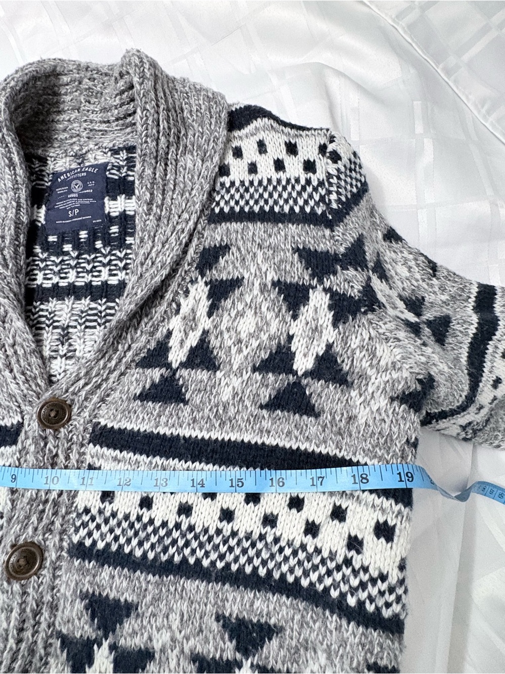 American Eagle Outfitters Nordic Knit Cardigan Y2K Gray Wool Sweater Sz S - Picture 10 of 12